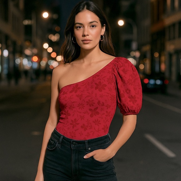 Free People Intimately One Love One-Shoulder Puff Sleeve Bodysuit Floral Size S - Picture 14 of 14